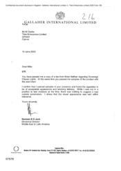 [Letter from Norman BS Jack to M Clarke regarding Sovereign Classic Lights and samples of products with seal intact]