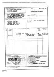 [ Certificate of Origin from JSC Ligette Dukat regarding LD Gold cigarettes]