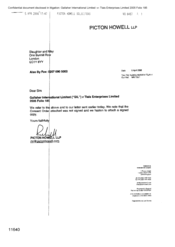 [A Letter from Picton Howell to Slaughter and May Regarding Gallaher International Limited v Tlais Enterprises Limited 2005 Folio 185]