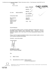 [Letter from Norman BS Jack to Barry Baldock regarding the enclosed witness for CTIT ref BT54/04B dated September 2004 Spreadsheet]