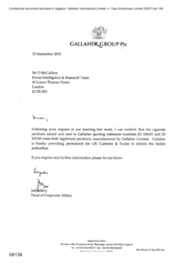 [Letter from Jeff Jeffery to D McCallum regarding Legitimate products manufactured by Gallaher Limited]