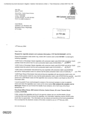 [Letter from Ken Ojo to Carol Martin regarding a request for cigarette analysis and customer information]