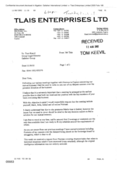 [Letter from Tlais to Tom Keevil regarding direction of the business]