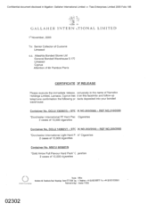 [Letter from Gallaher International Limited to Senior Collector of Customs Limassol regarding Certificate of Release for products deposited into bondes warehouse]