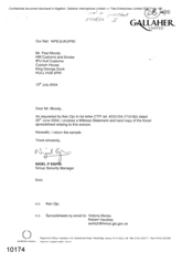 [Letter from Nigel P Espin to Paul Moody regarding witness statement and hard copy of excel spreadsheet relating to seizure]