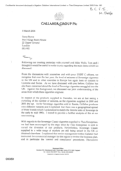 [A Letter from Gallaher Group Plc to Terry Byrne regarding the items discussed on the meeting between the recipient, Mike Wells, Tom and Terry]