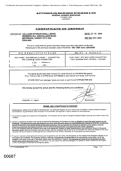 [Certificate of deposit of Sovereign classic cigarettes from Gallaher International Limited to Atteshlis Bonded Stores Ltd]