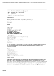 [Email from Andrew Steet to Norman Jack regarding final report on trip to Chahbahar]