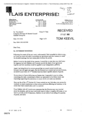 [Letter from P Tlais to Tom Keevil regarding Sovereign business]