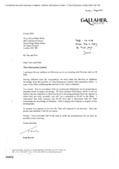 [Letter from Tom Keevil toTerry Byrne/Mike Wells regarding Tlais Enterprises Limited]