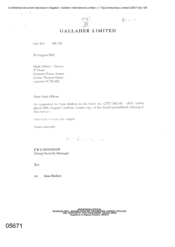 [A Letter from PRG Redshaw Concerning the Enclosure of a Hard Copy of the Excel Spreadsheet Relating to the Seizure as Requested by Sean Brabon]