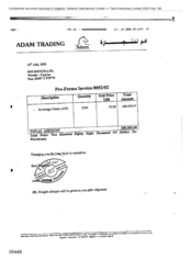 [Pro-Forma Invoice from Adam Trading to Metco Ltd Regarding Sovereign Classic Cigarrette]