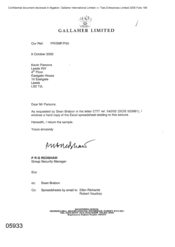 [Letter from PRG Redshaw to Kevi Parsons regarding the Excel spreadsheet relating to this seizure]