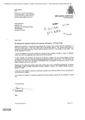 [Letter from Sean Brabon to Peter Redshaw regarding request for cigarette analysis and customer information]