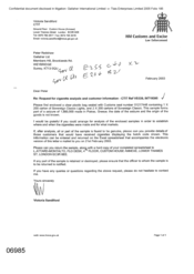 [Letter from Victoria Sandiford to Peter Redshaw regarding request for cigarette analysis and customer information]