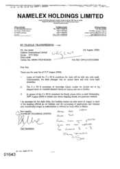 [Letter from Fadi Nammour to Sue James regarding requests made on the letter dated 20000821]