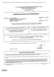 [Certificate of Deposit to Gallaher International Limited from Atteshlis Bonded Stores Ltd in regards to Dorchester International Ligfht Cigarettes]