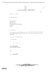 Gallaher Limited[Memo from PRG Redshaw to Glen Stacey regarding enclosure of the excel spreadsheet as requested]