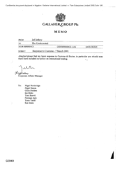 Gallaher Group Plc[Memo from Jeff Jeffery to Nigel Nigel Northridge Simon, Chris Fielden, Ian Brirks, Tom Keevil, Norman Jack, Yann Tardif, Sue Jones regarding response to customs 20010307]