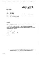 Gallaher Limited[Letter from Tom Keevil to Mike Clarke regarding Tlais Enterprises Limited]