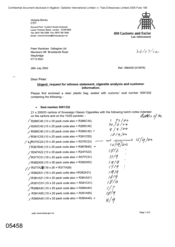 [Letter from Victoria Bonsu to Peter Redshaw regarding urgent request for cigarette analysis, witness statement and customer information]