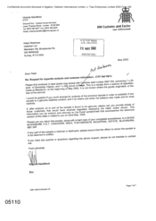 [Letter from Victoria Sandford to Peter Redshaw regarding request for cigarette analysis and customer information]