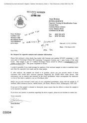 [Letter from Sean Brabon to Peter Redshaw regarding request for cigarette analysis and customer information]