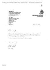 [Letter from Mike Wells to Jeff Jeffrey regarding Memorandum of understanding with British American Tobacco]