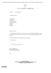 [Letter from PRG Redshaw to Alan Garnett regarding Witness Statement]