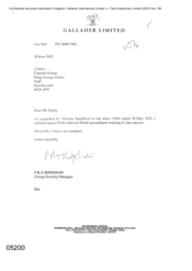 [Letter from PRG Redshaw to J Darby regarding enclosed excel spreadsheet as requested]