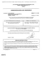 [Certificate of Deposit from Atteshlis Bonded Stores Ltd to Banque du Liban et D'Dutre Mer SAL for 1600 Cases of Mayfair Regular Cigarettes]