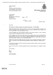 [Letter from Victoria Sandiford to Peter Redshaw regarding request for cigarette analysis and customer information]