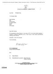 [Letter from PRG Redshaw to Lisa Holmes regarding enclosure of a statement and a hard copy of the excel spreadsheet relating to the seizure]