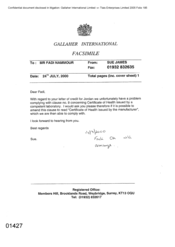 Gallaher International[Memo from Sue James to Fadi Nammour regarding certificate of health issued by a competent laboratory on 20000724]