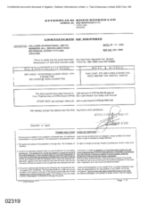[Certificate of depodite from Gallaher International Limited to Atteshlis Bondes Stores Ltd regarding 800 cases Sovereign Classic Gold Cigarettes]