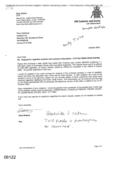 [Letter from Sean Brabon to Peter Redshaw regarding the request for cigarette analysis and customer information]