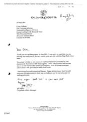 [Letter from Jeff Jeffery to Clive Oldham regarding Gallaher and its markets and trading policy]