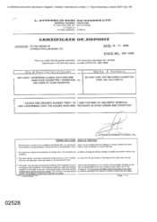 [Certificate of deposit from Gallaher International Limited to Atteshlis Bonded Stores for 800 cases of Sovereign Classic Gold]