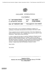 [Gallaher International[Memo from Sue James to Pambos Pieris regarding Certificates of Release in respect of 10 containers of Dorchester International and Dorchester International Lights]