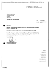 [Letter from Picton Howell to Slaughter and May regarding Gallaher International Limited v Tlais Enterprises Limited]