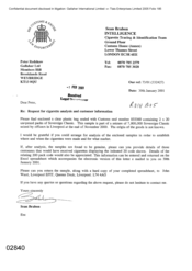 [Letter from Sean Brabon to Peter Redshaw regarding request for cigarette analysis and customer information]