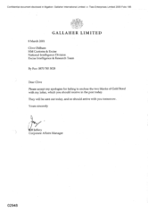 [Letter from Jeff Jeffery to Clive Oldham regarding Gold Bond]