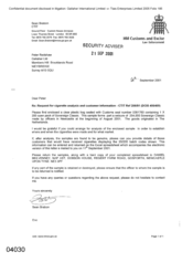 [Letter from Sean Brabon to Peter Redshaw regarding request for cigarette analysis and customer information]