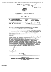 Gallaher International[Memo from F Scannella to Andrew Rayment regarding issue of the certificates of deposit for Dorchester International Full Flavour]