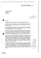 [Letter from Picton Howell LLP to Slaughter and May regarding Gallaher International Limited GIL v Tlais Enterprises Limited]