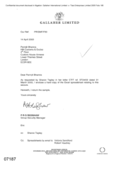 [Letter from PRG Redshaw to Permjit Bhamra regarding request for a sample by Sharon Tapley]