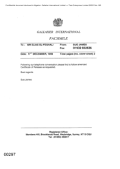 Gallaher International[Memo from Sue James to Elias El-Feghali regarding amended certificate of release on 19991217]