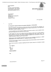 [Letter from Victoria Sandiford to Peter Redshaw regarding request for cigarette analysis and customer information]