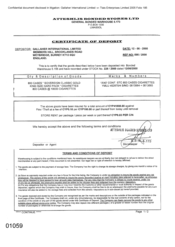 [Certificate of Deposit from Gallaher International Limited to Atteshlis Bonded Stores Ltd for 800 Cases Soverereign Classic Gold Cigarettes]