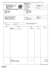 [Credit note from Gallaher International Limited to Namelex Limited regarding Dorchester Int'l FF]